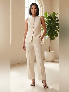 4th & Reckless Cream Tailored Vest Size Medium Shrunk Fits XS EUC Linen Blend